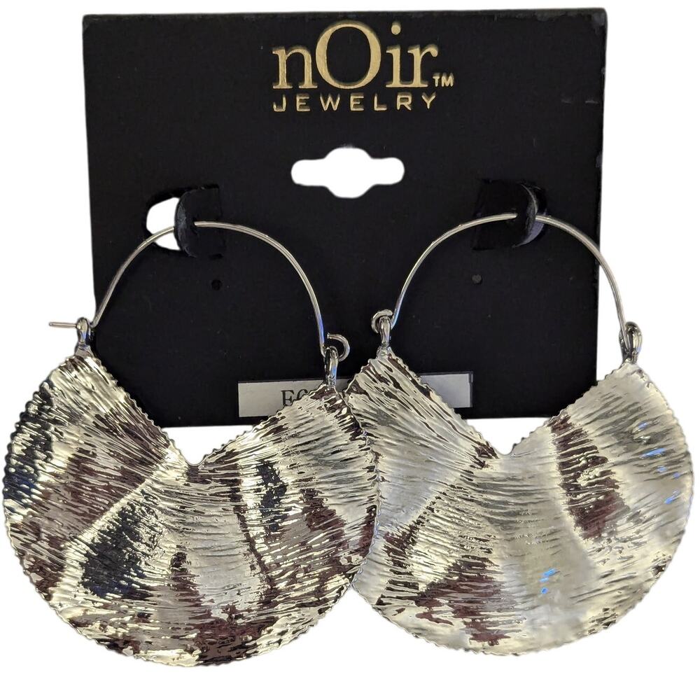 nOir Silver Bevel Hoop Earrings - Picture 2 of 6